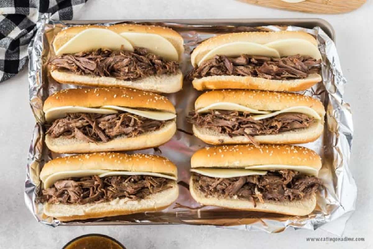 Crockpot French Dip Sandwiches with Tender Beef and Provolone