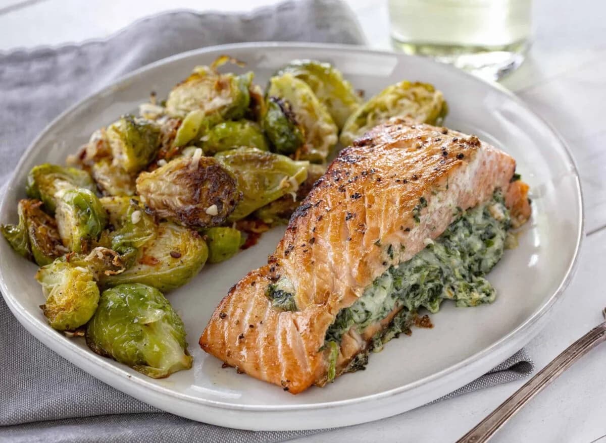Spinach Stuffed Salmon With Creamy Three-Cheese Filling