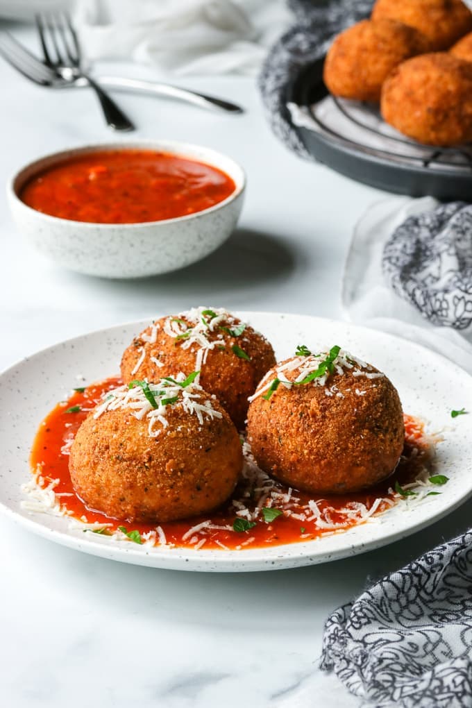 Italian Arancini Rice Balls with Prosciutto and Melted Mozzarella