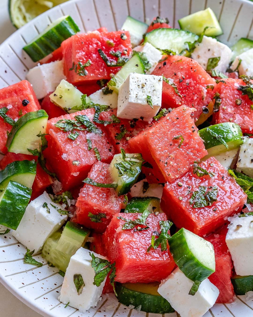 Watermelon Cucumber Feta Salad With Fresh Mint and Lime