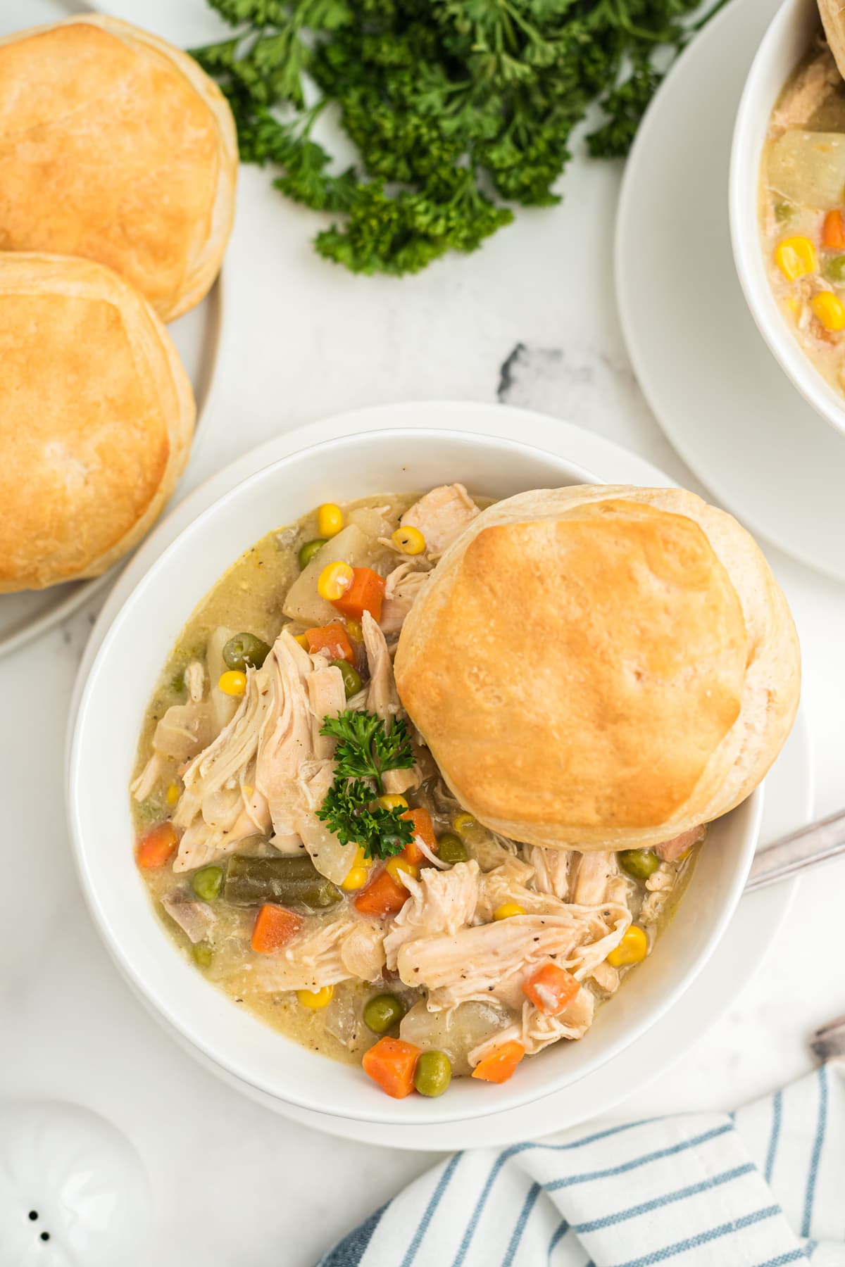 Crock Pot Chicken Pot Pie With Creamy Vegetables and Buttery Biscuits
