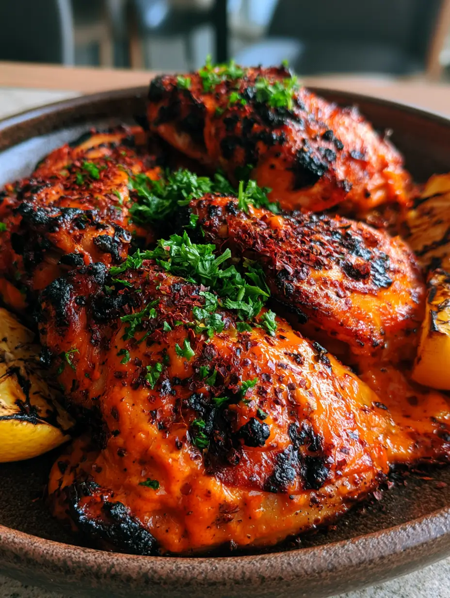 Portuguese Grilled Chicken with Spicy Piri Piri Glaze and Charred Lemon