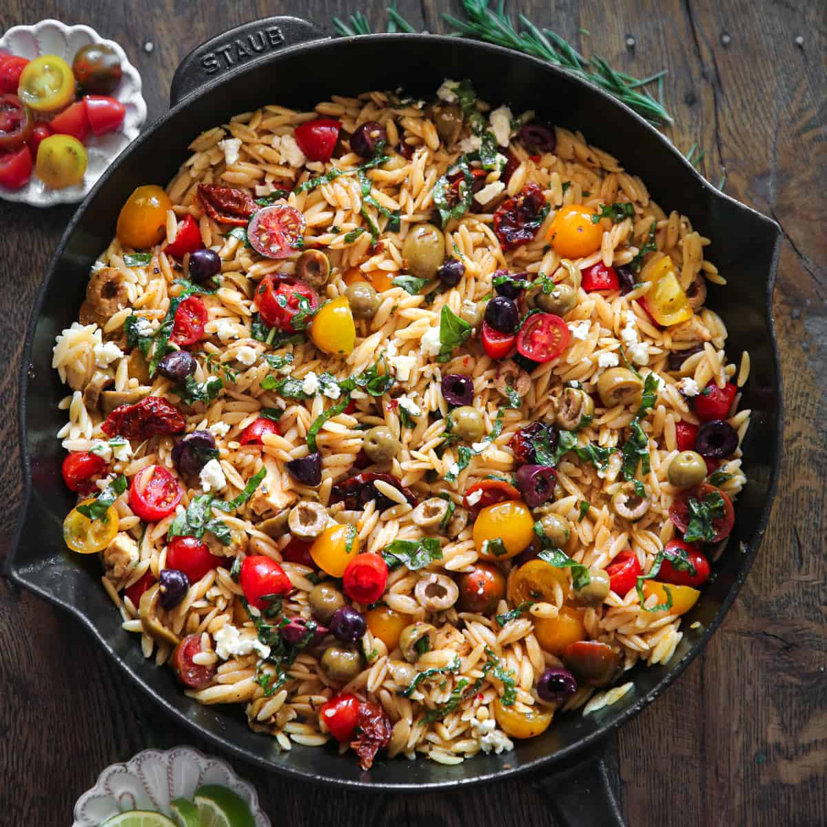 Greek Orzo with Tomatoes, Feta, Olives, and Fresh Basil