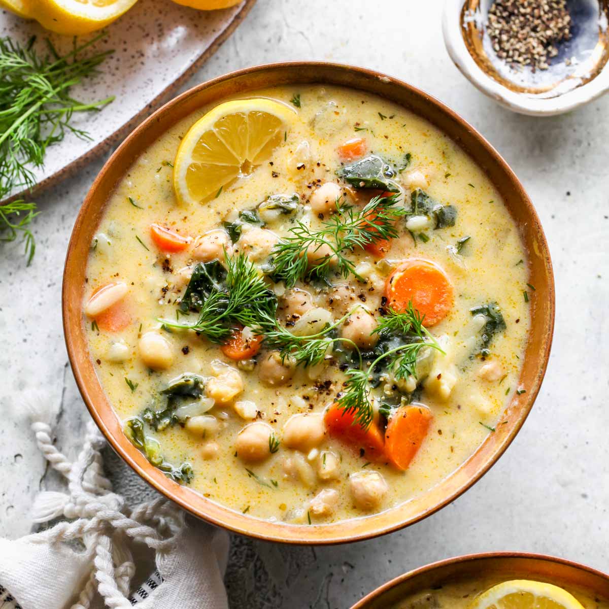 Lemony Greek Chickpea Soup with Orzo and Silky Egg-Lemon Broth