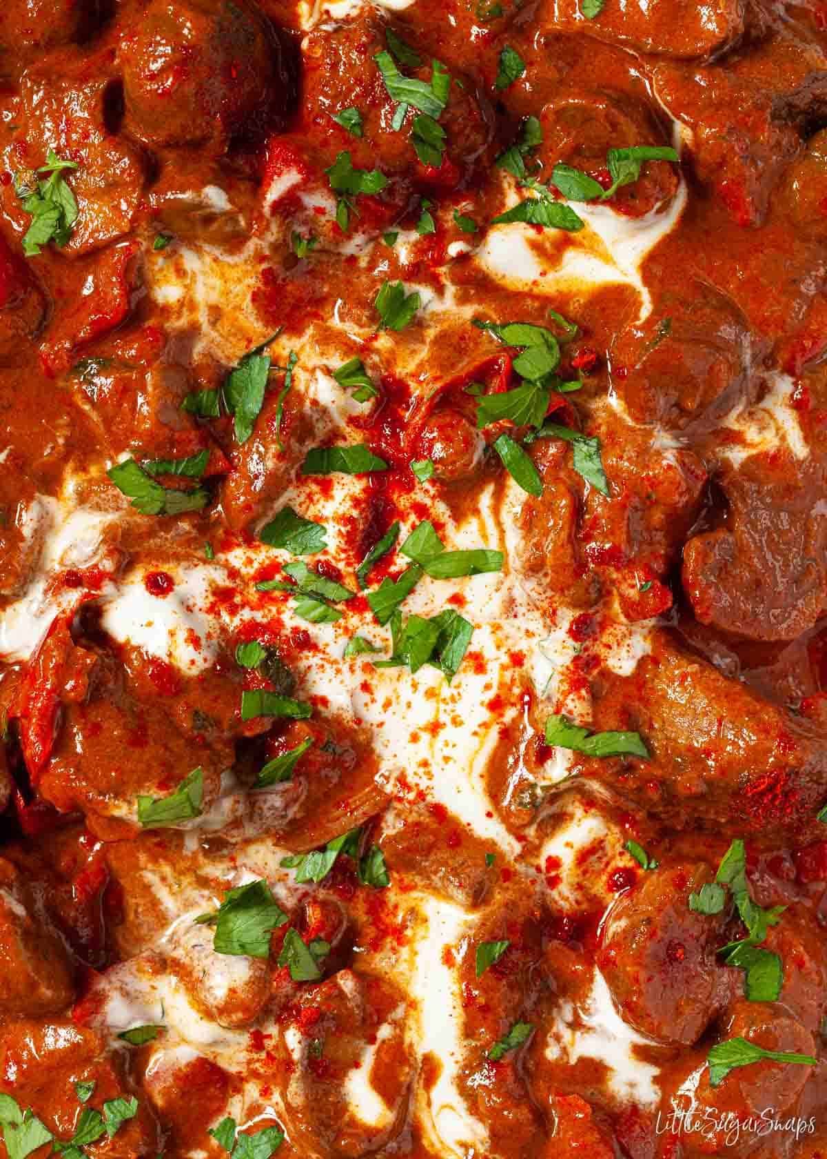 Slow Cooked Beef Goulash with Sweet Paprika and Creamy Soured Cream