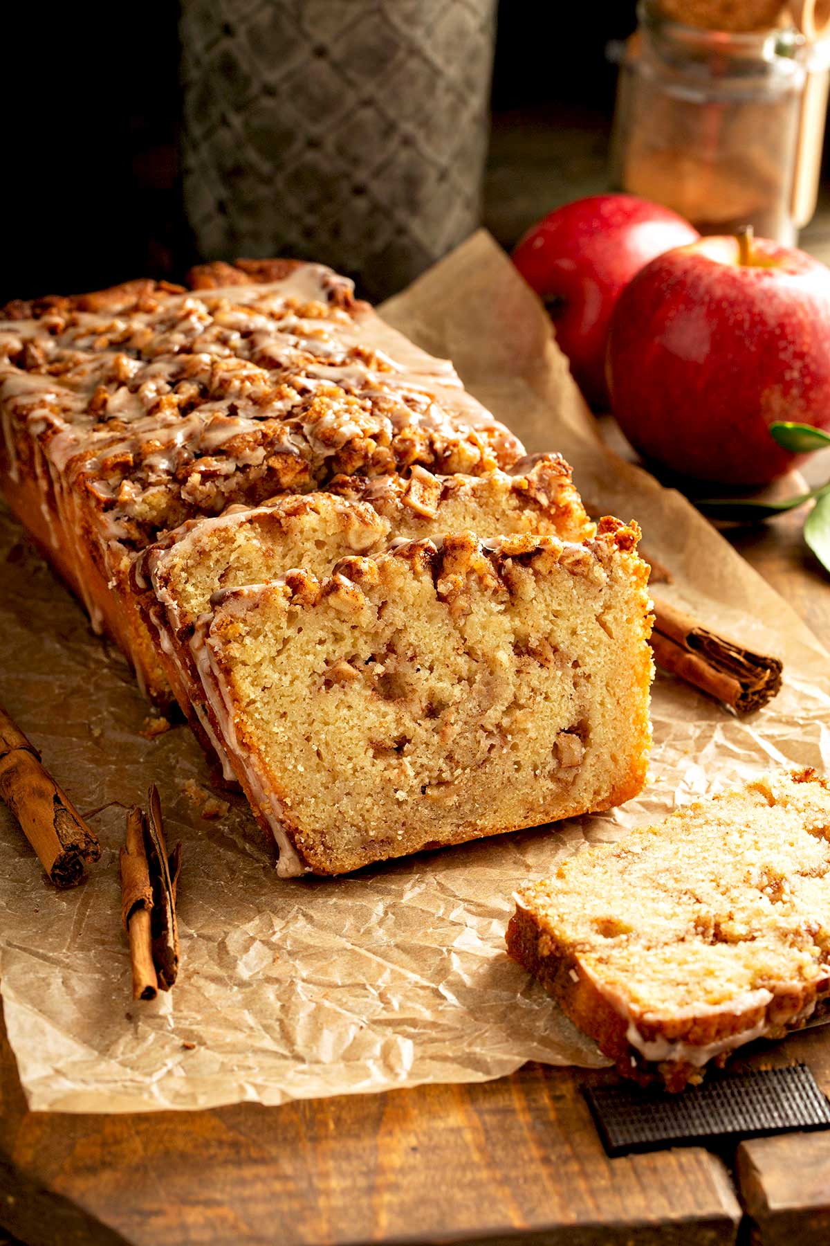 Cinnamon Apple Bread with Brown Sugar Swirls and Cinnamon Glaze